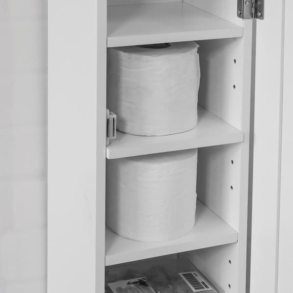 Rootz-kylpyhuonekaappi - WC-paperipidike - Säilytysjärjestelmä - Tilaa säästävä muotoilu - Säädettävät hyllyt - Valkoinen MDF - 20cm x 100cm x 20cm