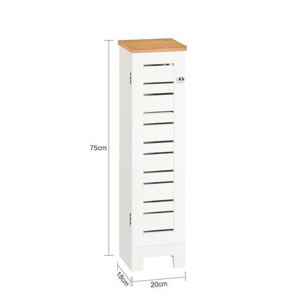 Rootz smalt toalettpappersskåp - Badrumsförvaring - Space Saver - MDF-konstruktion - Mögelbeständig - Luftgenomsläppliga lameller - 20cm x 79cm x 18cm