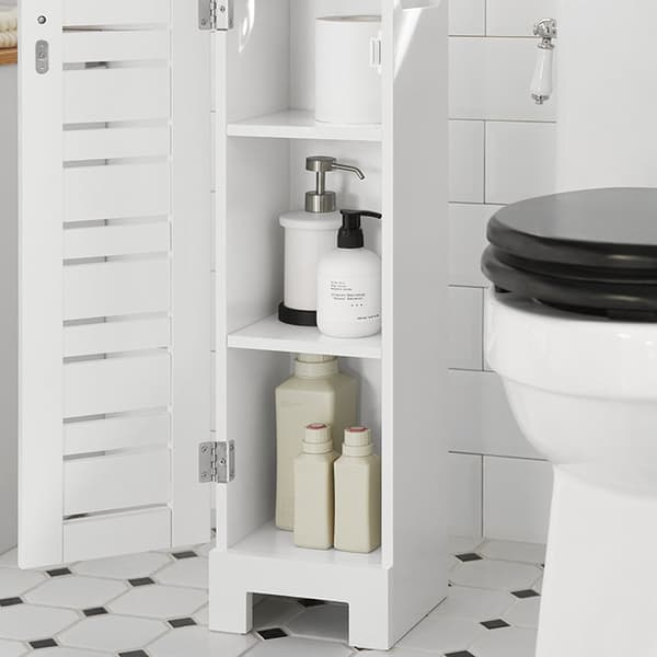 Rootz smalt toalettpappersskåp - Badrumsförvaring - Space Saver - MDF-konstruktion - Mögelbeständig - Luftgenomsläppliga lameller - 20cm x 79cm x 18cm