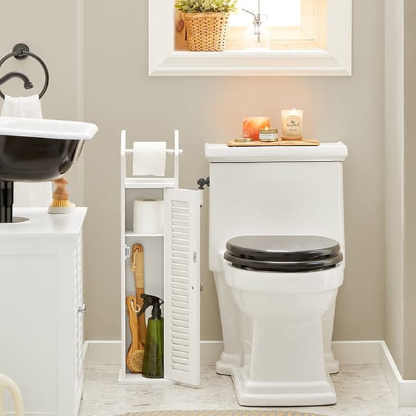 Rootzin kapea wc-paperikaappi - Kylpyhuoneen säilytystila - Tilansäästäjä - Homeenkestävä - Ilmaa läpäisevä säleovi - 20 cm x 79 cm x 18 cm