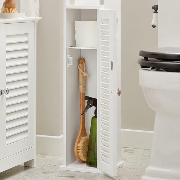 Rootzin kapea wc-paperikaappi - Kylpyhuoneen säilytystila - Tilansäästäjä - Homeenkestävä - Ilmaa läpäisevä säleovi - 20 cm x 79 cm x 18 cm