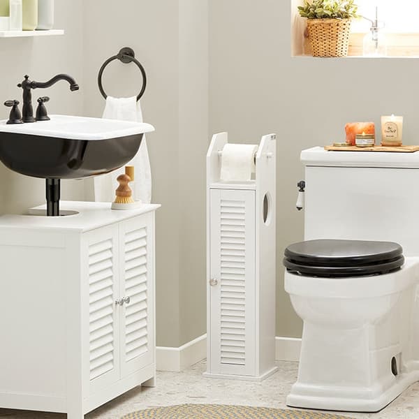 Rootzin kapea wc-paperikaappi - Kylpyhuoneen säilytystila - Tilansäästäjä - Homeenkestävä - Ilmaa läpäisevä säleovi - 20 cm x 79 cm x 18 cm