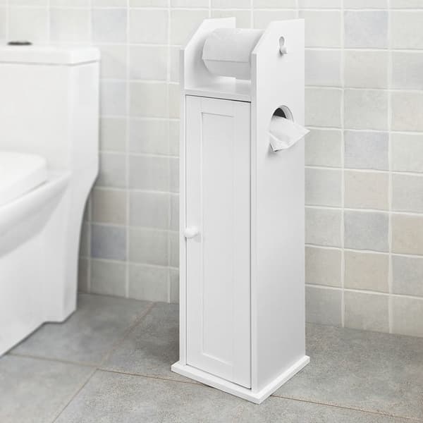 Rootz White Badeværelsesskab - Toiletpapirholder - Opbevaringsorganisator - Pladsbesparende design - Luftcirkulationsfunktion - Ca. B20 x D18 x H78 cm