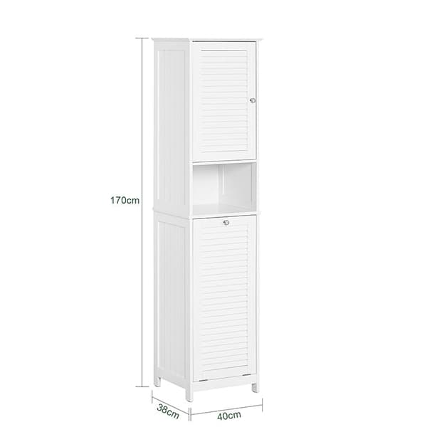 Rootz högt badrumsskåp med utfällbar tvättpåse - Linneskåp - Förvaringshylla - Justerbar hylla - Tippskydd - Vit - 40 cm x 170 cm x 38 cm