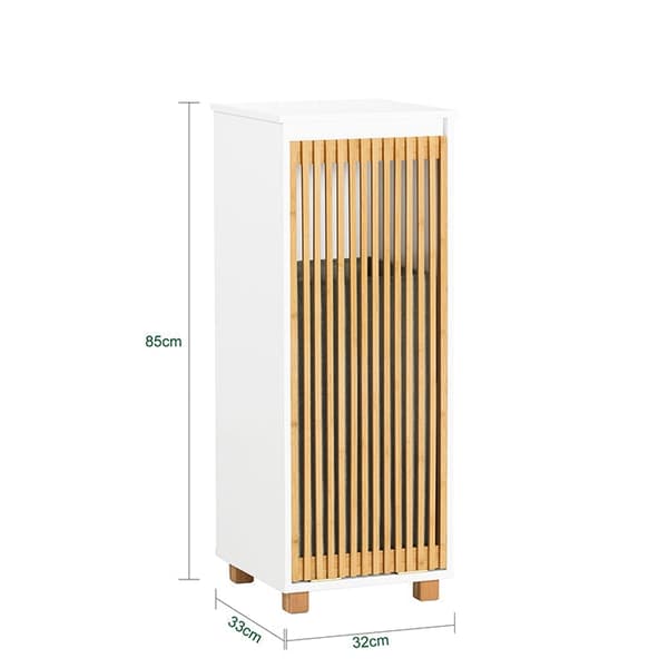 Rootz-pesukaappi taitettavalla pussilla - Pyykinkeräin - Kylpyhuoneen säilytys - Kestävä bambu- ja MDF-rakenne - Helppo kuljettaa -kahvat - 32 cm x 85