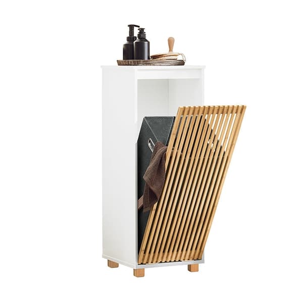 Rootz Tvättskåp med utfällbar väska - Tvättuppsamlare - Badrumsförvaring - Slitstark bambu- och MDF-konstruktion - Lätttransporthandtag - 32cm x 85cm
