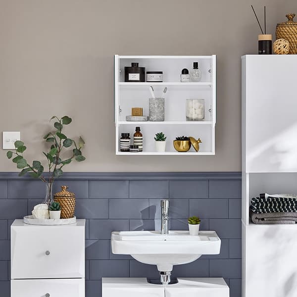 Rootz peilikaappi säädettävillä hyllyillä - Seinälle kiinnitettävä kylpyhuonekaappi - Tilaa säästävä säilytysratkaisu - MDF-rakenne - 48cm x 48cm x 17