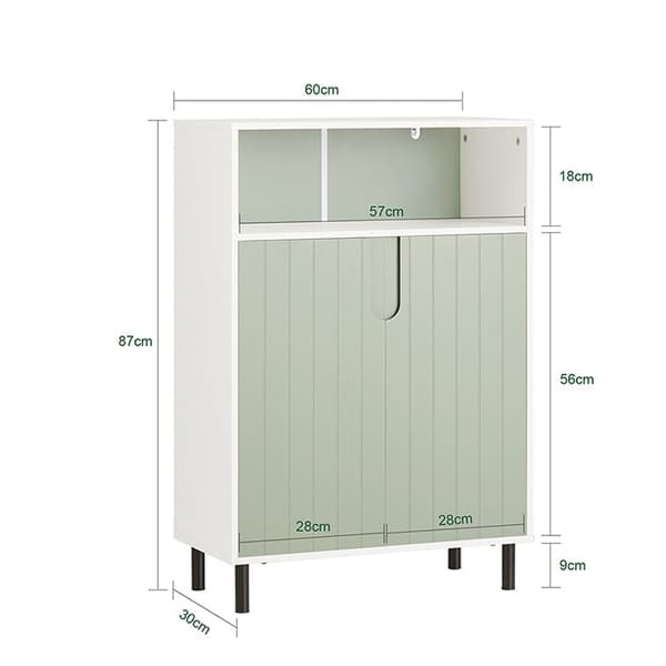 Rootz moderne badeværelses kommode med 2 døre - Skænk - Entreskab - Justerbar hylde - Stor opbevaringsplads - Vandtætte metalben - Hvid-grøn - 60 cm x