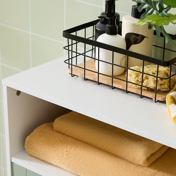 Rootz moderne badeværelses kommode med 2 døre - Skænk - Entreskab - Justerbar hylde - Stor opbevaringsplads - Vandtætte metalben - Hvid-grøn - 60 cm x