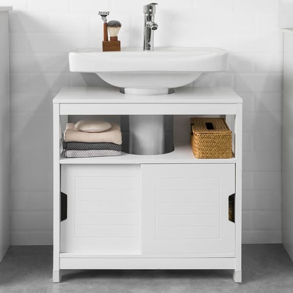 Rootz skab til håndvask - Håndvaskskab - Opbevaring til badeværelse - Fugtbestandig - Rummelig opbevaring - Nem montering - 60 cm x 61 cm x 30 cm
