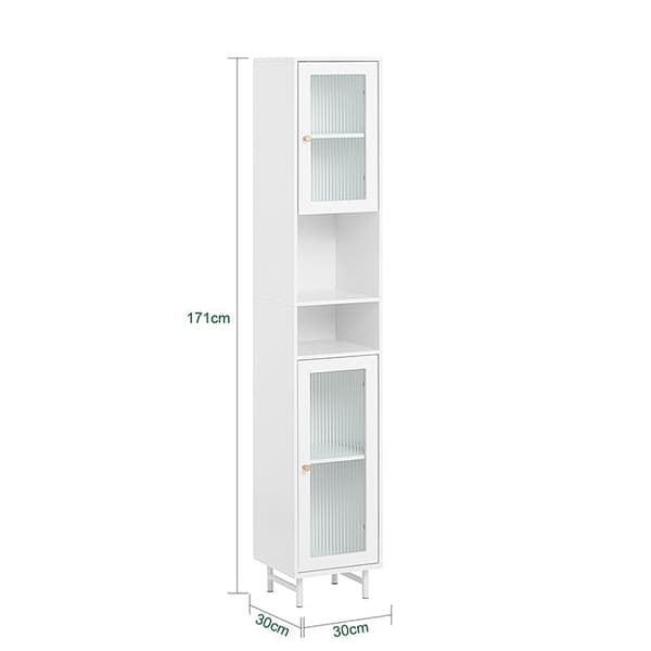 Rootz Tall Kylpyhuonekaappi - Säilytysjärjestelmä - Lasiovikaappi - Säädettävät hyllyt - Vedenkestävät metallijalat - MDF ja lasi - 30cm x 171cm x 30c