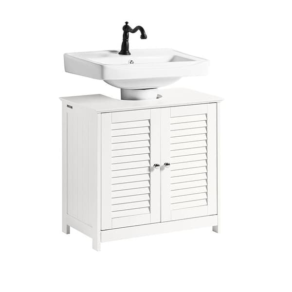 Rootz Vask underskab til badeværelse - Opbevaringsskab - Hvidt MDF-skab - Forebyggelse af skimmelsvamp - Dekorativ lameldør - 57cm x 58cm x 35cm