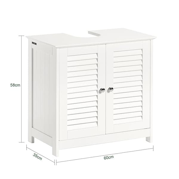Rootz White kylpyhuoneen pesualtaan pohjakaappi - Säilytyskaappi - Säleovirakenne - Homeenesto - Ilmaa läpäisevä - Koristeellinen - 60cm x 58cm x 34cm