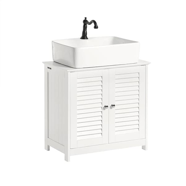 Rootz White Badeværelsesvask underskab - Opbevaringsskab - Lameldør Design - Skimmelforebyggelse - Luftgennemtrængelig - Dekorativ - 60cm x 58cm x 34c