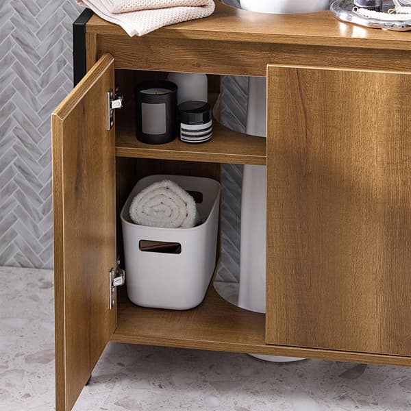 Rootz Modern Vask Underskab - Badeværelsesskab - Opbevaring under vask - Justerbare fødder - Sifon udskæring - Rummelig opbevaring - 60 cm x 60 cm x 3