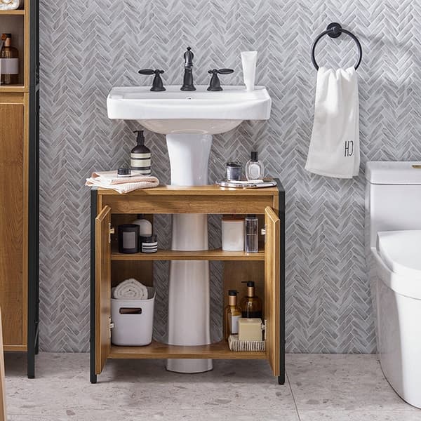 Rootz Modern Vask Underskab - Badeværelsesskab - Opbevaring under vask - Justerbare fødder - Sifon udskæring - Rummelig opbevaring - 60 cm x 60 cm x 3
