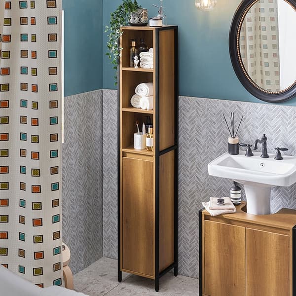 Rootz Tall Kylpyhuonekaappi - Säilytysjärjestelmä - Kylpyhuoneen hylly - Vintage Design - Tukeva metallirunko - Seinäkiinnitys - Säädettävät jalat - 3
