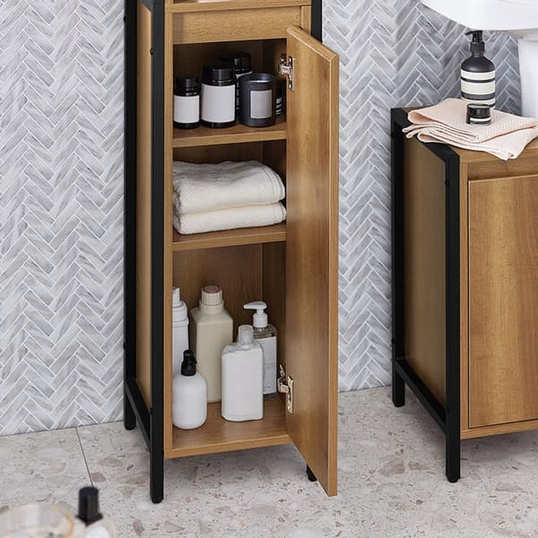 Rootz Tall Kylpyhuonekaappi - Säilytysjärjestelmä - Kylpyhuoneen hylly - Vintage Design - Tukeva metallirunko - Seinäkiinnitys - Säädettävät jalat - 3