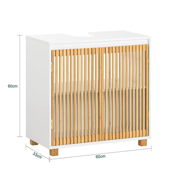 Rootz underskab til vask - Badeværelsesskab - Opbevaring under vask - Holdbare bambusdøre - Hævertrecess - Nem montering - 60 cm x 60 cm x 33 cm