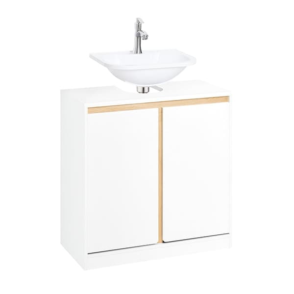 Rootz Diskbänk Underskåp - Badrumsskåp - Tvättställsbotten - MDF & Gummiträ - Stilren vit - Utrymmesbesparande design - 60cm x 60cm x 30cm