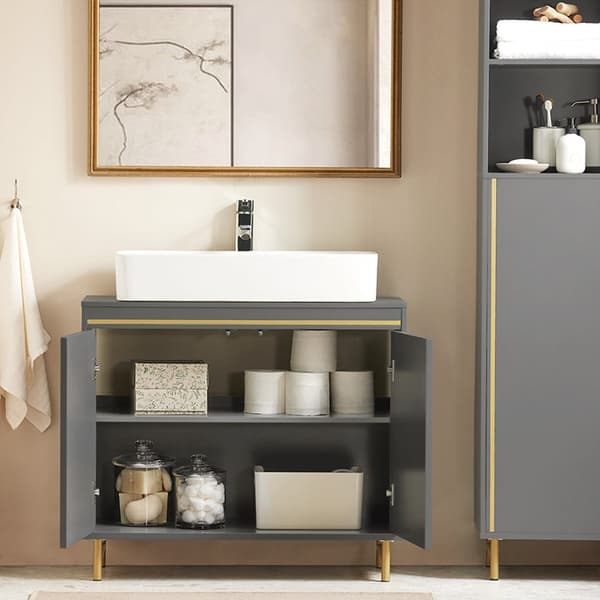Rootz Modern Vask Underskab - Badeværelsesvask - Opbevaringsorganisator - Stilfuld grå og guld finish - Rummeligt interiør - Nem montering - 75 cm x 6