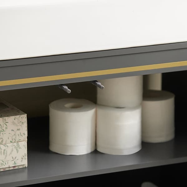 Rootz Modern Vask Underskab - Badeværelsesvask - Opbevaringsorganisator - Stilfuld grå og guld finish - Rummeligt interiør - Nem montering - 75 cm x 6