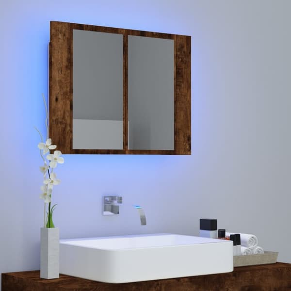 The Living Store Spegelskåp med LED rökfärgad ek 80x20,5x64 cm konstruerat trä -  Badrumsunderskåp