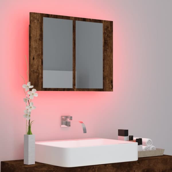 The Living Store Spegelskåp med LED rökfärgad ek 80x20,5x64 cm konstruerat trä -  Badrumsunderskåp