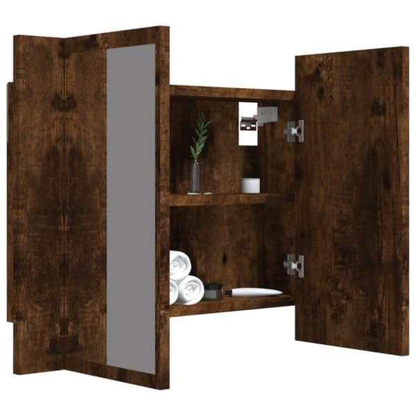 The Living Store Spegelskåp med LED rökfärgad ek 80x20,5x64 cm konstruerat trä -  Badrumsunderskåp