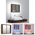 Miniatyrbild 1 av 11: The Living Store Spegelskåp med LED rökfärgad ek 80x20,5x64 cm konstruerat trä -  Badrumsunderskåp