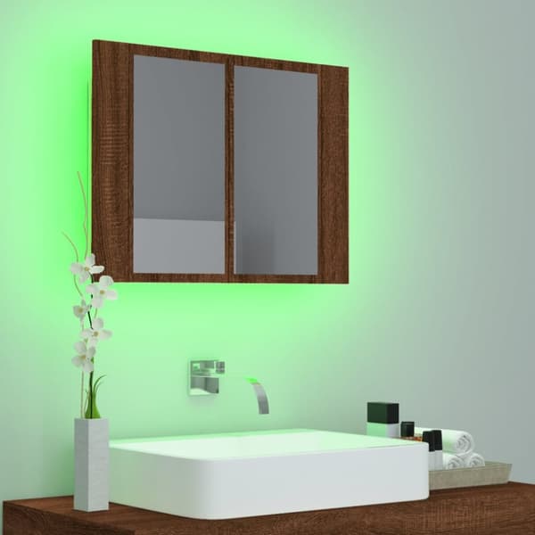 The Living Store Spegelskåp med LED brub ek 60x12x45 cm konstruerat trä -  Badrumsunderskåp