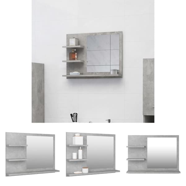 The Living Store badeværelsesspejl 60x10,5x45 cm konstrueret træ betongrå -  Badeværelsesborde