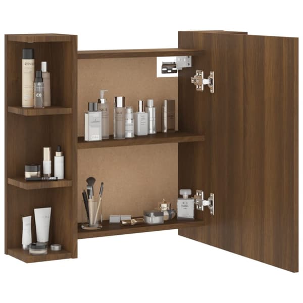 The Living Store Spegelskåp med LED brun ek 70x16,5x60 cm -  Badrumsunderskåp