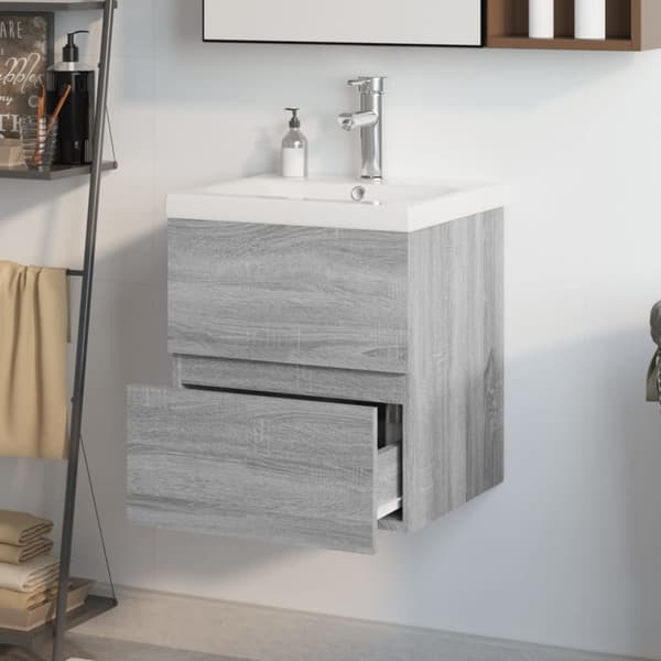The Living Store Badrumsskåp med inbyggt handfat grå sonoma konstruerat trä -  Badrumsunderskåp