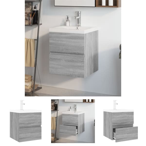 The Living Store Badrumsskåp med inbyggt handfat grå sonoma konstruerat trä -  Badrumsunderskåp