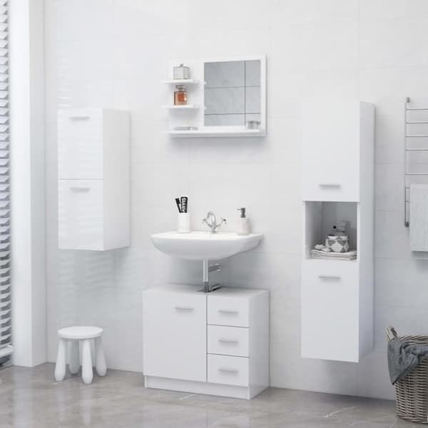 The Living Store badeværelsesspejl 60x10,5x45 cm konstrueret træ hvid højglans -  Badeværelsesborde