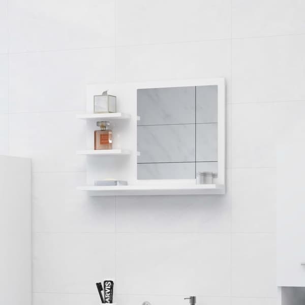 The Living Store badeværelsesspejl 60x10,5x45 cm konstrueret træ hvid højglans -  Badeværelsesborde