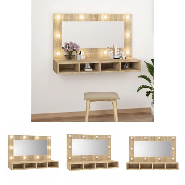 The Living Store Spegelskåp med LED sonoma-ek 90x31,5x62 cm -  Badrumsunderskåp