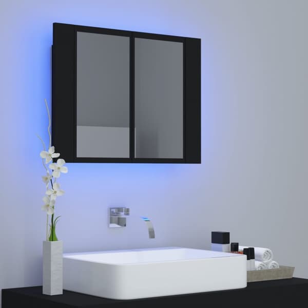 The Living Store badeværelsesskab m. spejl og LED-lys 60x12x45 cm akryl sort -  Badeværelsesborde