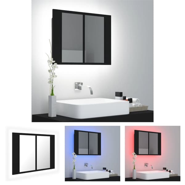 The Living Store badeværelsesskab m. spejl og LED-lys 60x12x45 cm akryl sort -  Badeværelsesborde