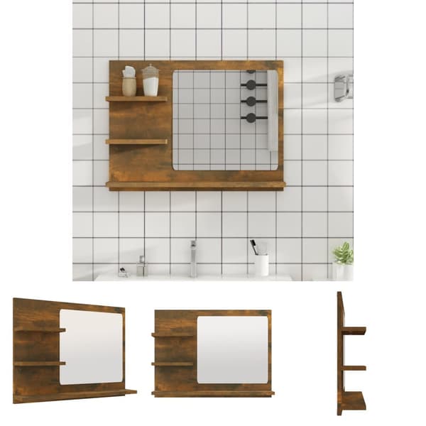 The Living Store badeværelsesspejl 60x10,5x45 cm konstrueret træ røget egetræ -  Badeværelsesborde