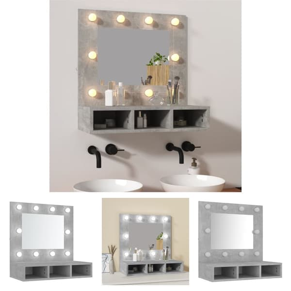 The Living Store Peilikaappi LED-valoilla betoninharmaa 60x31,5x62 cm -  Kylpyhuoneen kampauspöydät