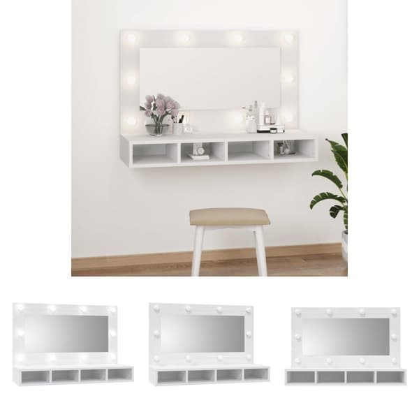 The Living Store spejlskab med LED-lys 90x31,5x62 cm hvid -  Badeværelsesborde