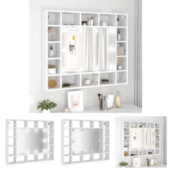 The Living Store spejlskab med LED-lys 91x15x76,5 cm hvid -  Badeværelsesborde