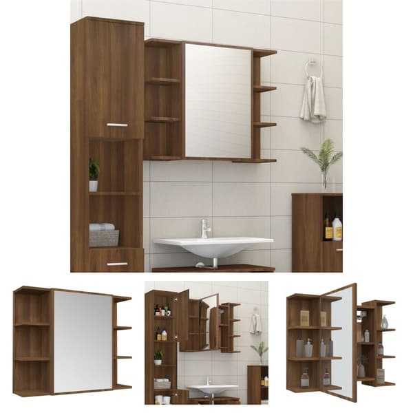 The Living Store Spegelskåp för badrum Brun ek 80x20,5x64 cm konstruerat trä -  Badrumsunderskåp