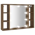 Miniatyrbild 3 av 11: The Living Store Spegelskåp med LED brun ek 76x15x55 cm -  Badrumsunderskåp