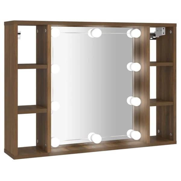 The Living Store Spegelskåp med LED brun ek 76x15x55 cm -  Badrumsunderskåp