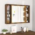 Miniatyrbild 5 av 11: The Living Store Spegelskåp med LED brun ek 76x15x55 cm -  Badrumsunderskåp