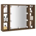 Miniatyrbild 7 av 11: The Living Store Spegelskåp med LED brun ek 76x15x55 cm -  Badrumsunderskåp