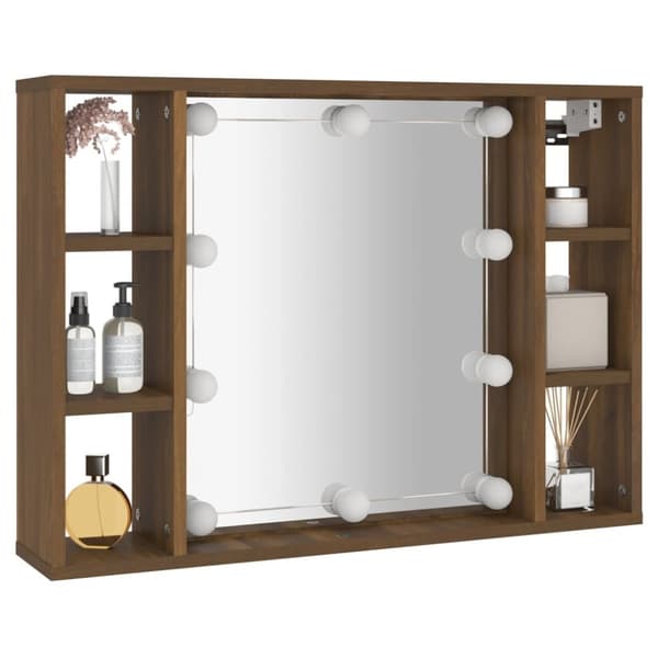 The Living Store Spegelskåp med LED brun ek 76x15x55 cm -  Badrumsunderskåp